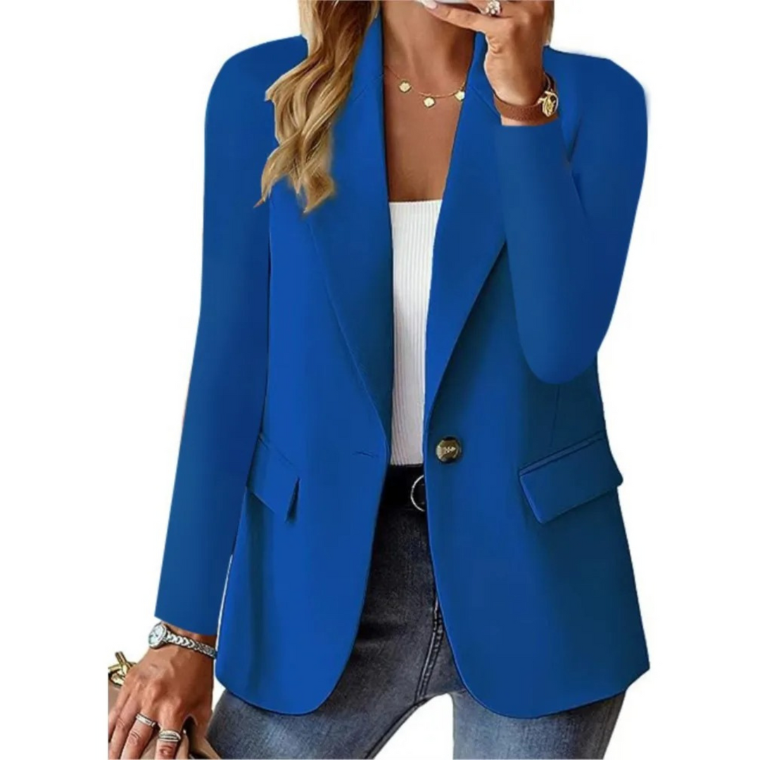 Solider Damen-Blazer mit langen Ärmeln und schmaler Taschenschnalle