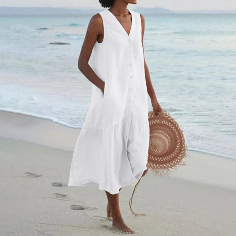 WW | V-Ausschnitt Leinen Kleid