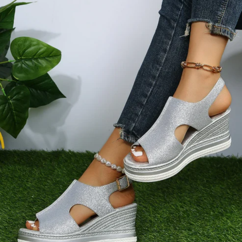 W&W Mode | Schicke Glitzer Wedge Sandalen