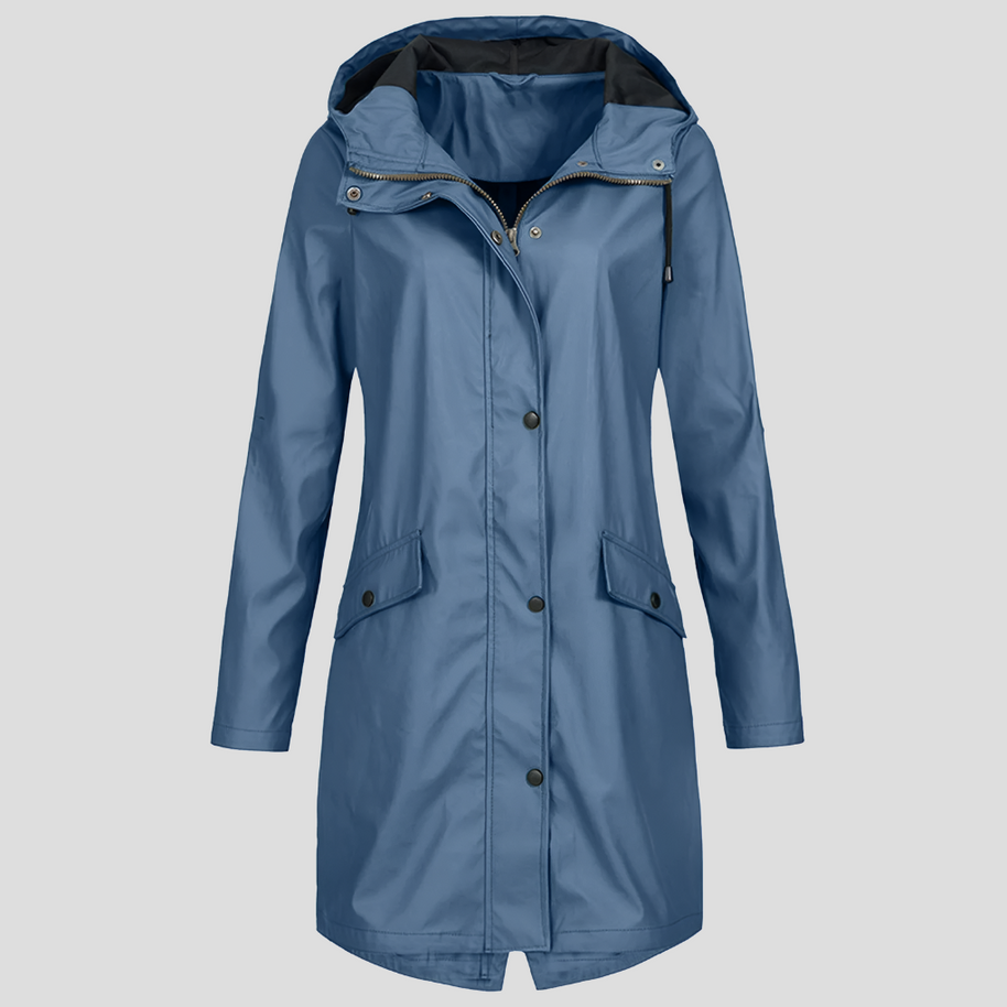 WW | Langer Regenmantel mit Kapuze und Taschen für Damen