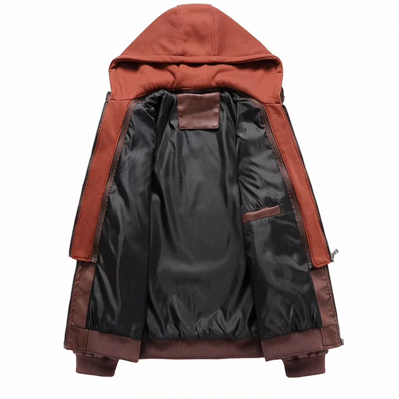 WW | Lederjacke Herren Mit Kapuze, Leichte Jacke Mit Reißverschluss