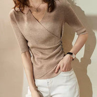 WW | Casual V-Ausschnitt Unifarben Stricktop Grün