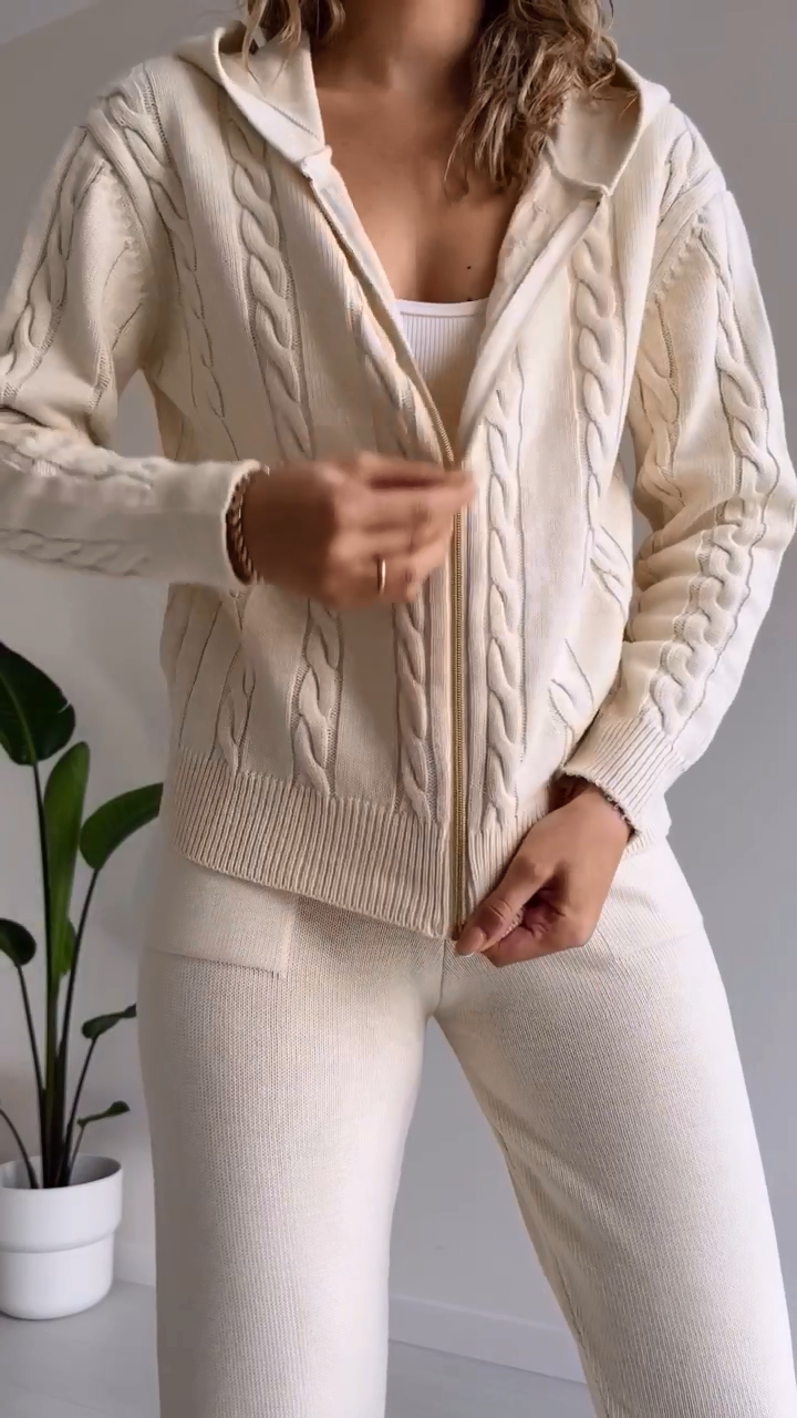 W&W Mode | teilige gestrickte Lounge-Set - trendiger Hoodie und Jogginganzug für Damen