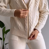 WW | teilige gestrickte Lounge-Set - trendiger Hoodie und Jogginganzug für Damen
