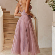 WW | Rare Beauty Tüll Rückenfreies Midi Kleid
