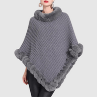 WW | Poncho mit weicher Webstruktur – stilvoller Damenponcho mit Kragen und Kunstpelzabschluss