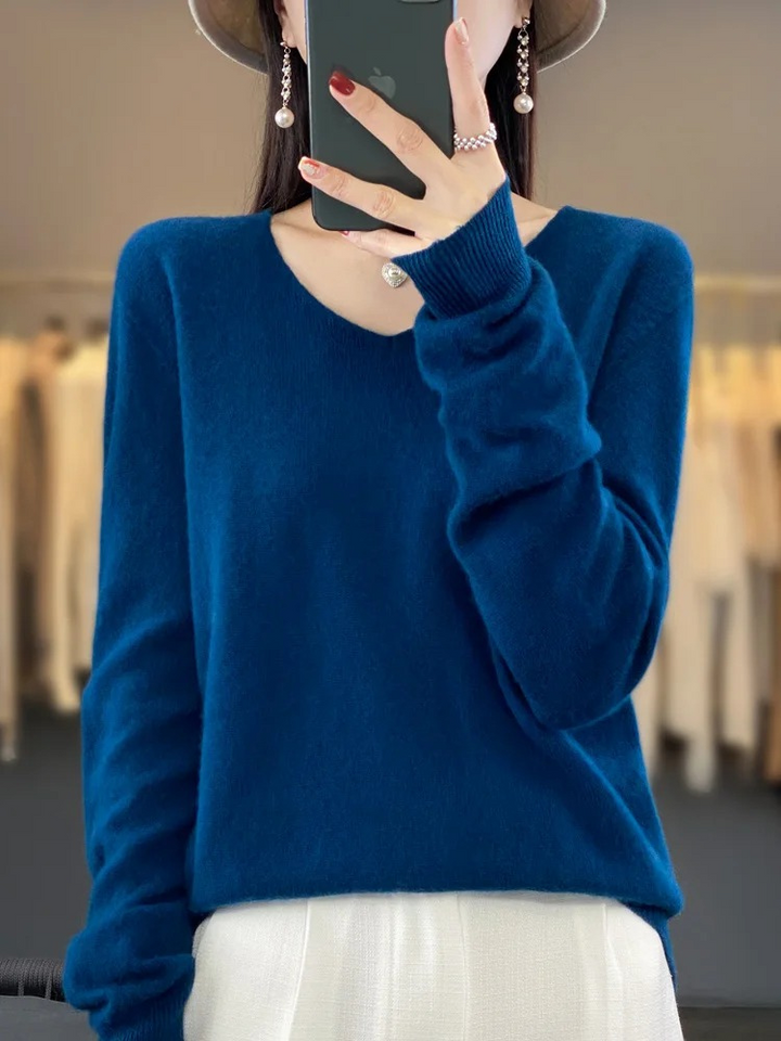 W&W Mode | Cashmere Pullover Damen Eleganter V-ausschnitt, Weich & Komfortabel