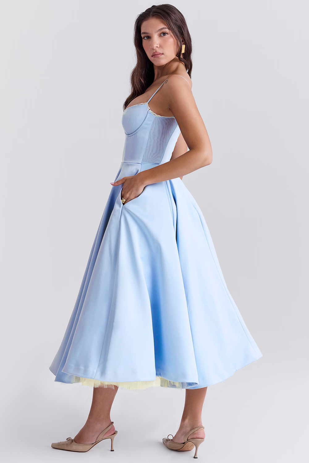 W&W Mode | A-linie Midi Kleid Spaghetti Träger Spitzen Detail Elegante Formelle Kleidung