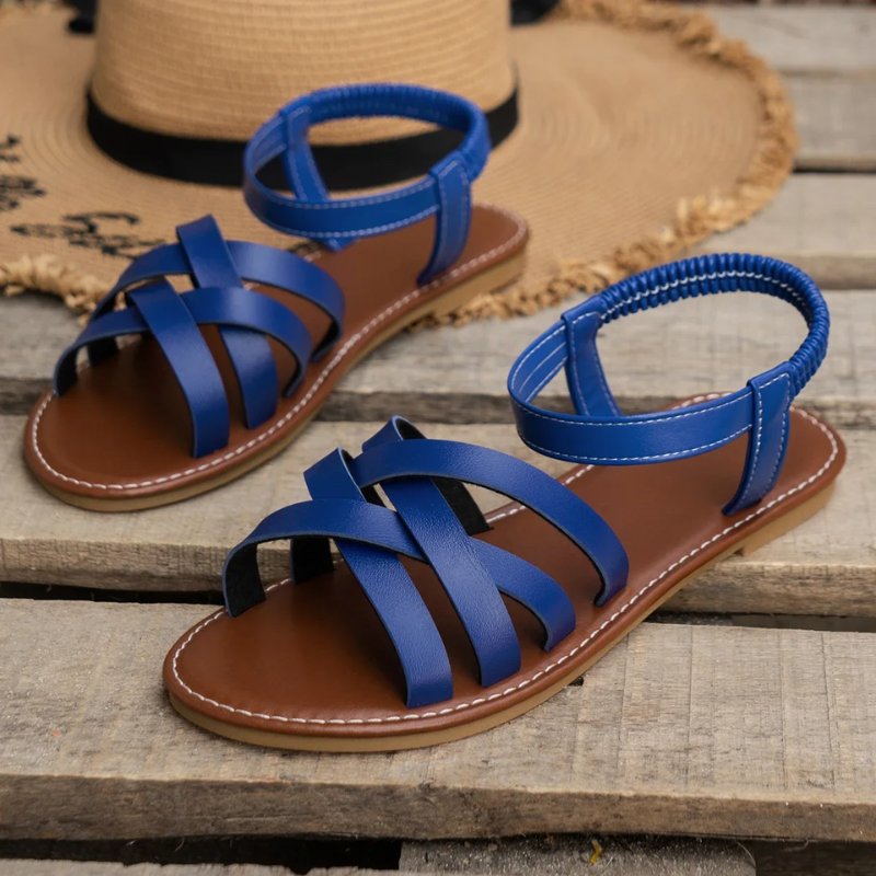W&W Mode | Elegante Leder Damen Sandalen Flacher Schuh