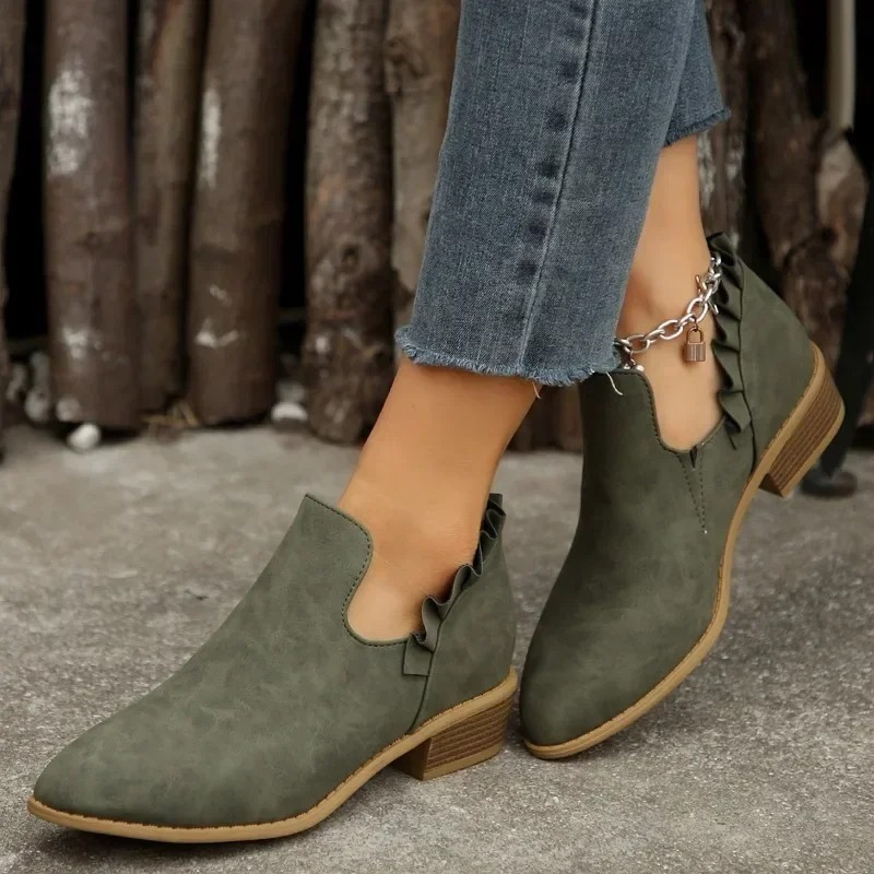 WW | Stilvolle Slipper Ankle Boots für Damen mit Rüschen Damen Ankle Boots
