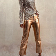 WW | Metallic Kunstleder Geradeleg Cropped Hose