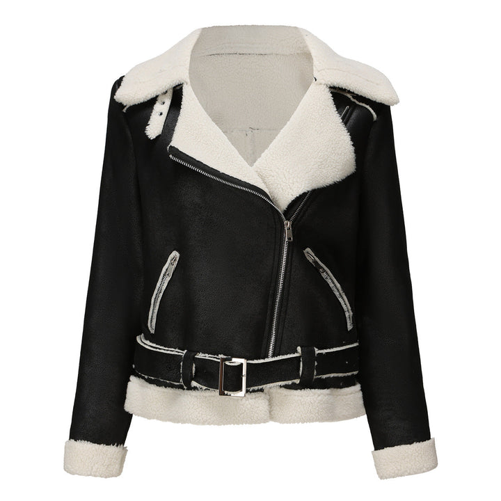 W&W Mode | Winterjacke aus Kunstwildleder mit Fell und Gürtel