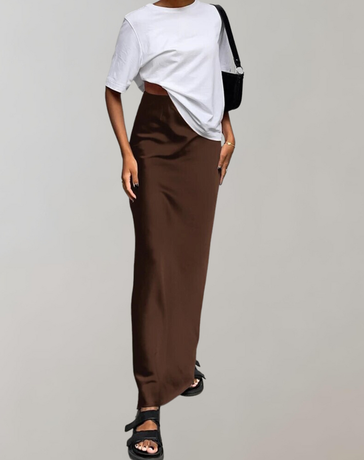 Damen Satin-Maxikleid in Trompetenform