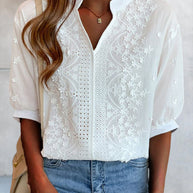 WW | Bestickte V-Ausschnitt Bluse