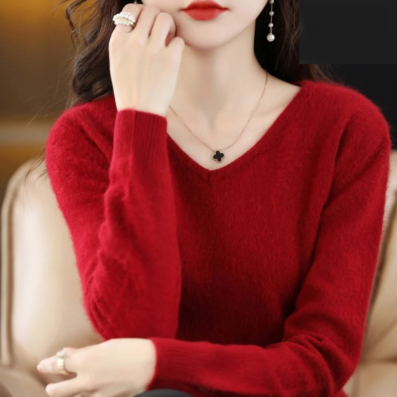 W&W Mode | Cashmere Pullover Damen V-ausschnitt Leichter und Weicher Strickpullover