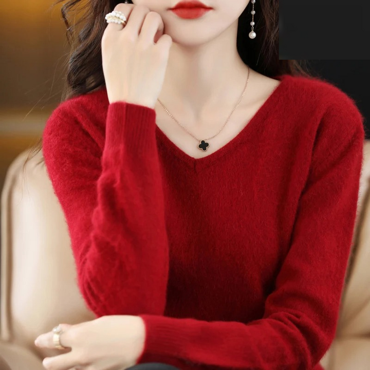 W&W Mode | Cashmere Pullover Damen V-ausschnitt Leichter und Weicher Strickpullover