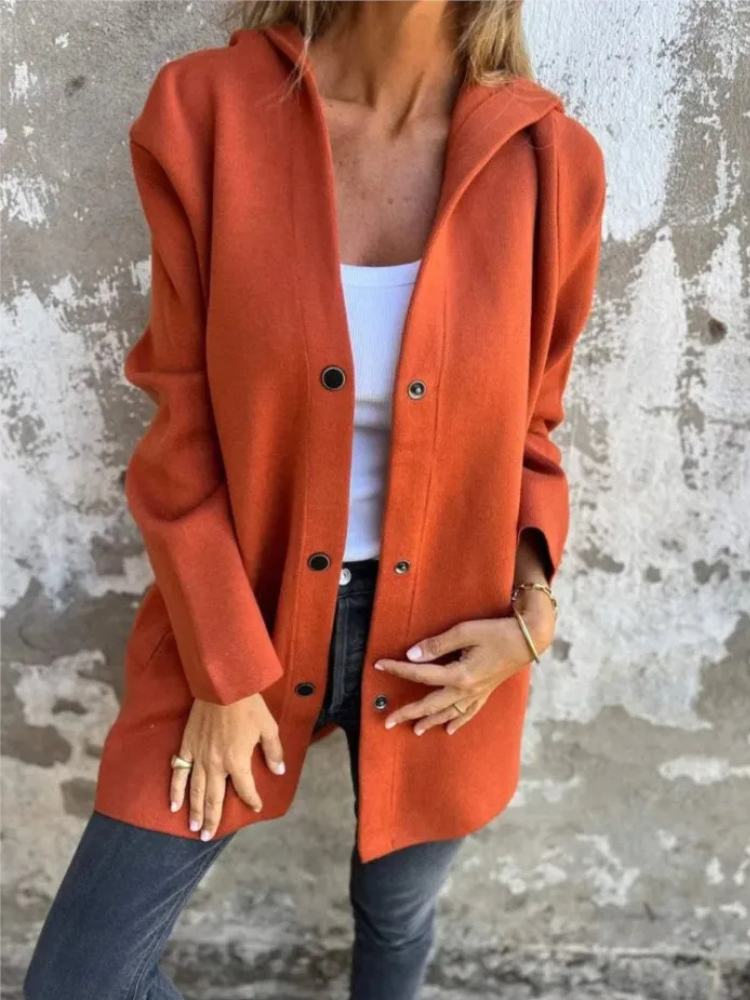 WW | Lange Strickjacken Damen Strickjacke mit Kapuze und Knöpfen