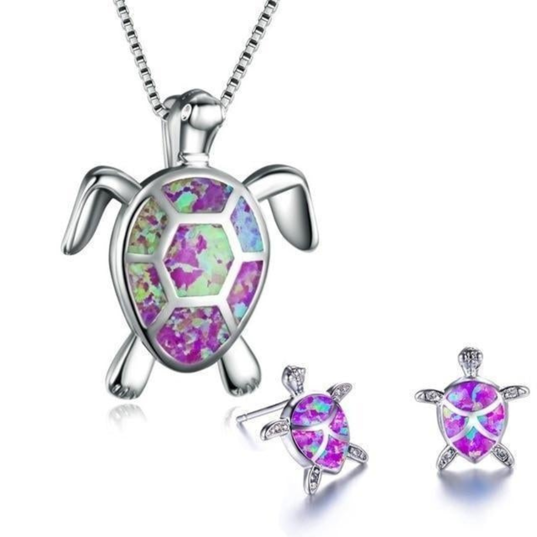 W&W Mode | Schildkröte Halskette + Ohrringe in Opal Und Silber Silber