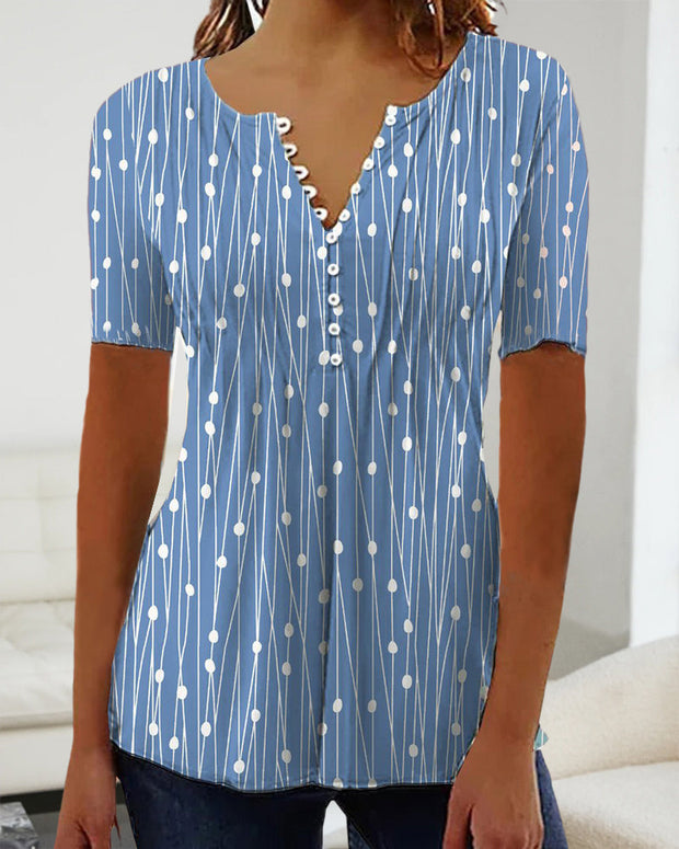 WW | Punkte-Muster T-Shirt mit V-Ausschnitt