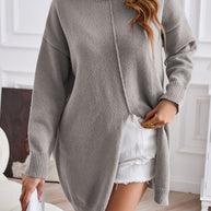 WW Halb-Turtleneck mittellanger Schlitzpullover