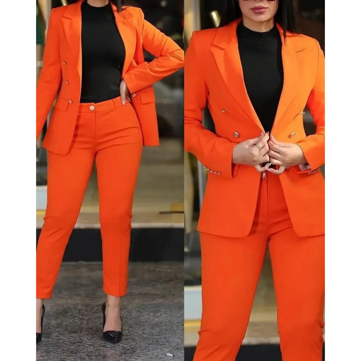 W&W Mode | Doppelknopf Blazer & Hosen Satz Mit Taschen Für Frauen