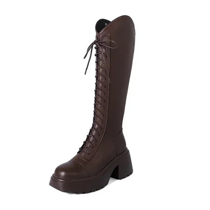 Damen hohe Stiefel mit Schnürung und robustem Absatz