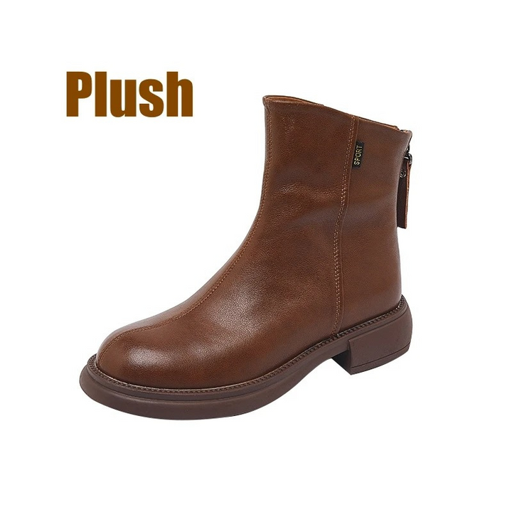 Damen Leder-Ankle-Boots mit rückseitigem Reißverschluss und niedrigem Absatz