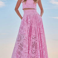 WW | Rosiedress Spitze Hollow Out Rundhals Crop Tank Top Hohe Taille Maxi Swing Rock Set