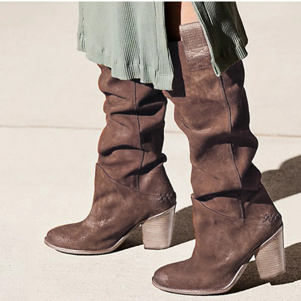 WW | Damen Knöchelhohe Stiefel Im Westernstil Mit Blockabsatz Trendige Hohe Stiefel