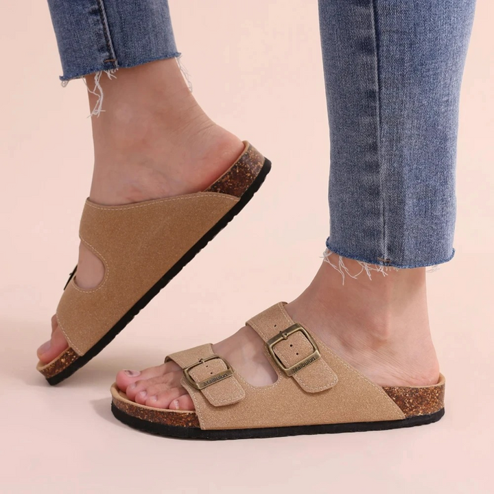 W&W Mode | Wildleder Damen Sandalen Mit Doppeltem Riemen