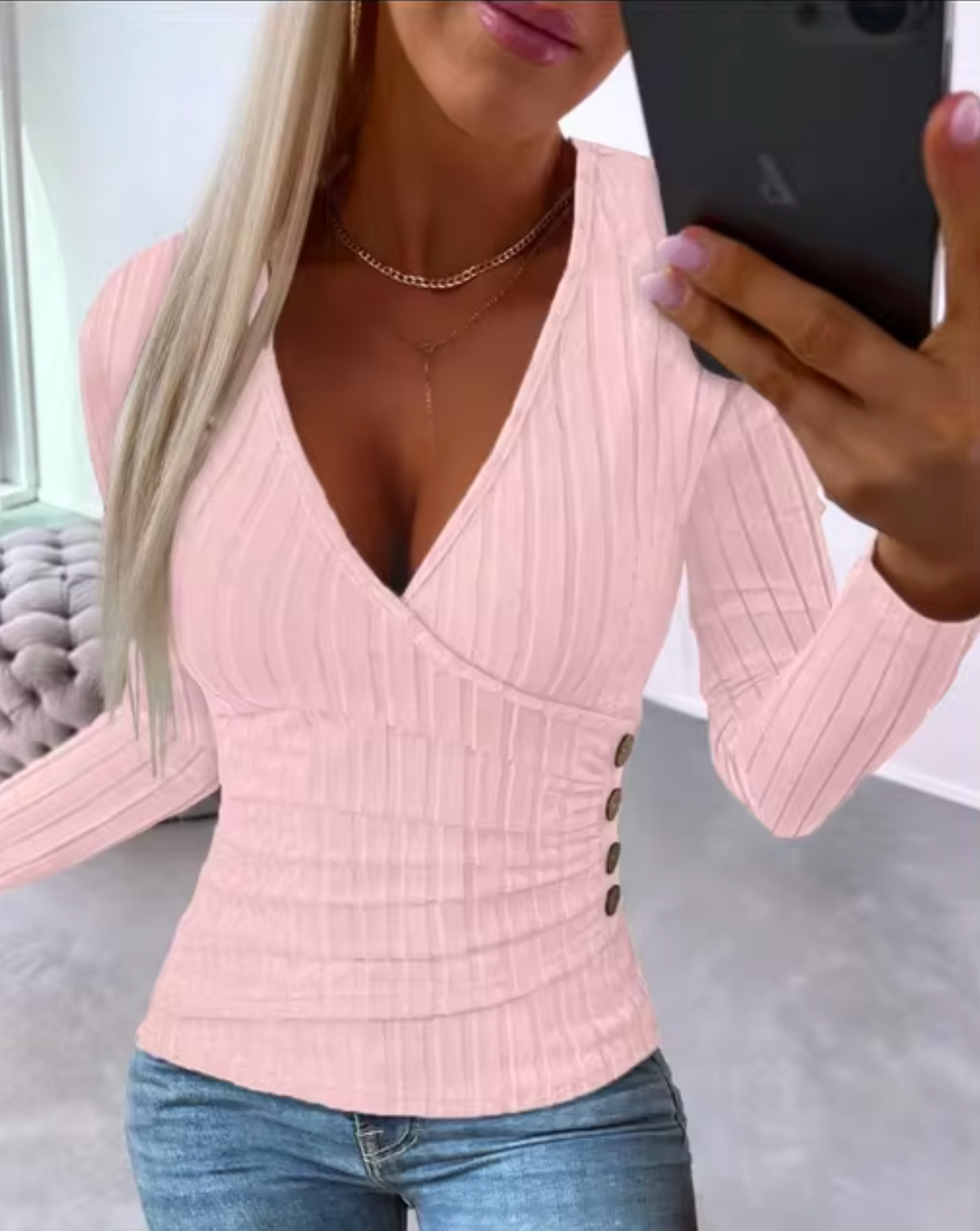 W&W Mode | Eleganter, Figurtilpasset Strickjacke Mit V-Ausschnitt
