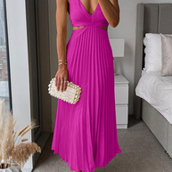 WW | Damen Plissee Satin Kleid