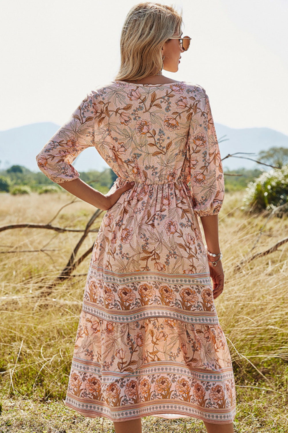 W&W Mode | Hohe Taille V-ausschnitt Boho Strandkleid