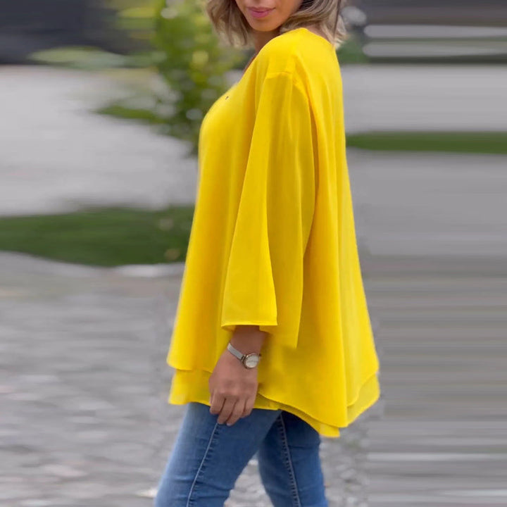 W&W Mode | Chiffon Reißverschlussoberteil V-Ausschnitt