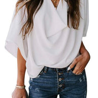 WW | Rosiedress Cowl Neck Kurzarm Drapiert Chiffon Shirt