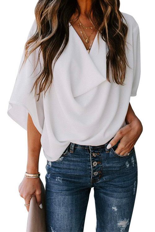 WW | Rosiedress Cowl Neck Kurzarm Drapiert Chiffon Shirt