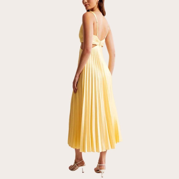 WW | Midi Kleid Ärmellos V-ausschnitt Twist Front & Cut Out Detail Plissierter Rock