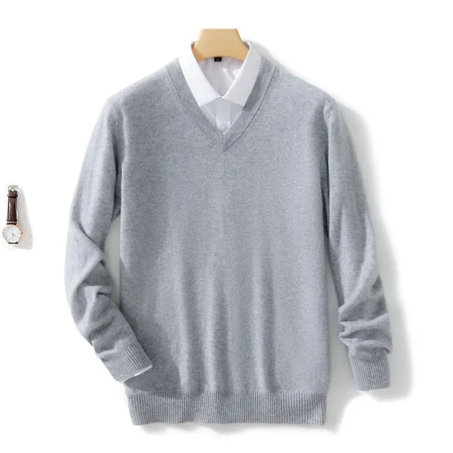 WW | Herren Wollpullover Mit V-ausschnitt Und Weichem Strick