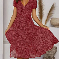 WW | Druckseide Chiffonkleid mit Kurzen Ärmeln und V-Ausschnitt für Damen