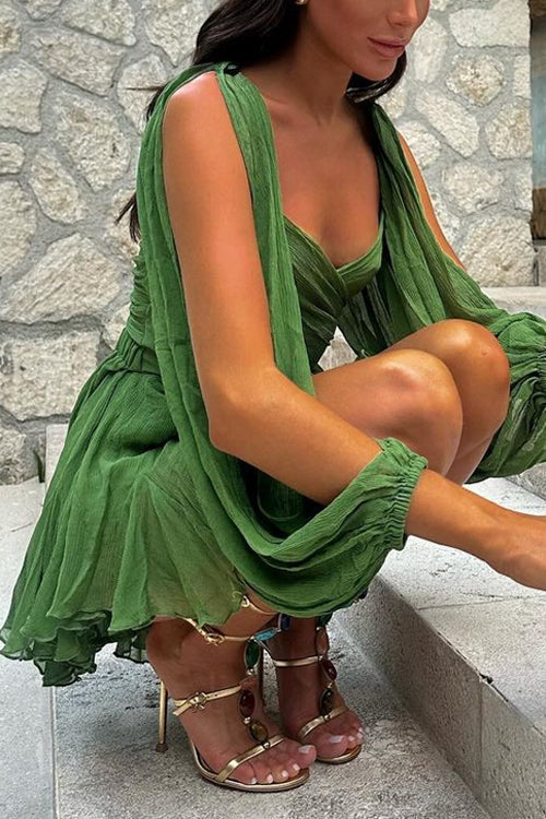 W&W Mode | V-Ausschnitt Rücken Schnürung Schlitz Ärmel Mini Kleid