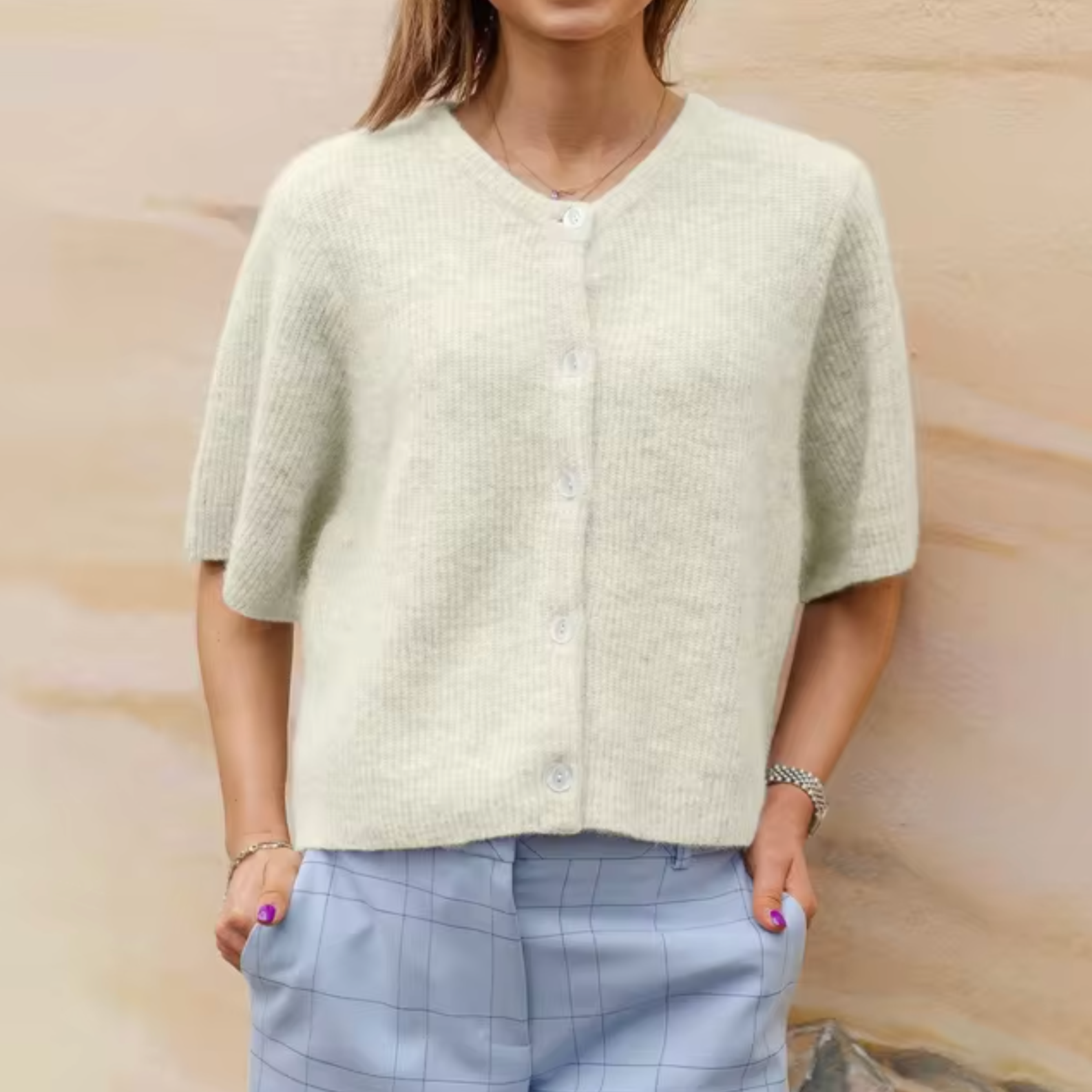 WW | Kurzes Strick Strickjacke Mit Knöpfen Für Damen