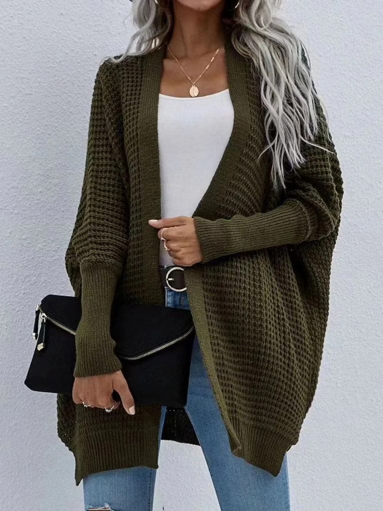WW | Lange Strickjacken Damen Übergröße Strickjacke, Offene Vorderseite
