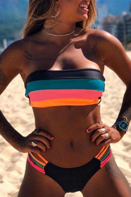 WW | Rosiedress Rainbow Gestreifter Tube Top Bandeau Bikini Set
