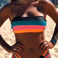 WW | Rosiedress Rainbow Gestreifter Tube Top Bandeau Bikini Set