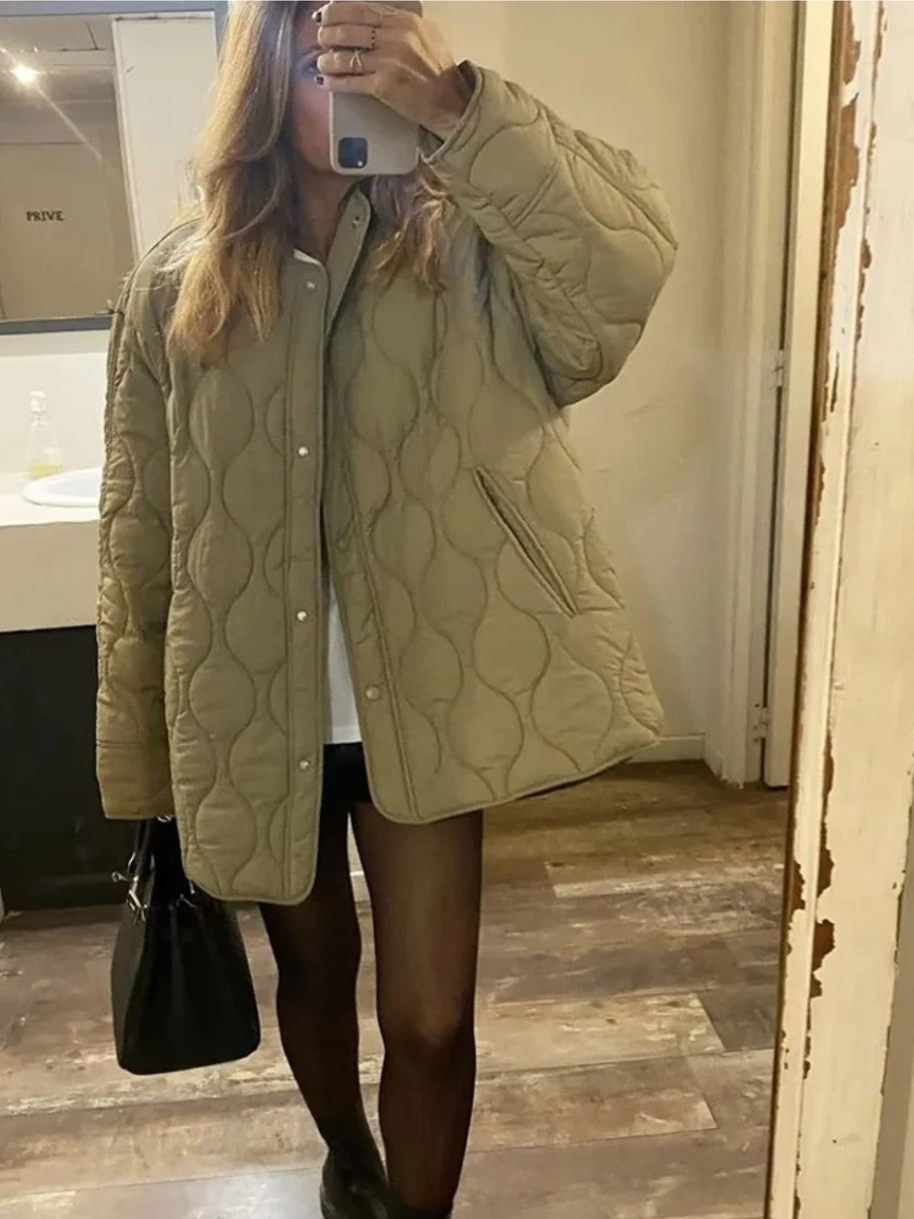 WW | Gepolsterte Jacke Damen, Leichtes Übergröße Modell Mit Taschen, Knopfverschluss