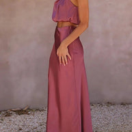 WW | Solch Eine Stimmung Hochgeschlossene Satin Drapiert Maxirock Set