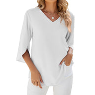 WW | Lockeres Chiffon Blusentop Mit V-Ausschnitt