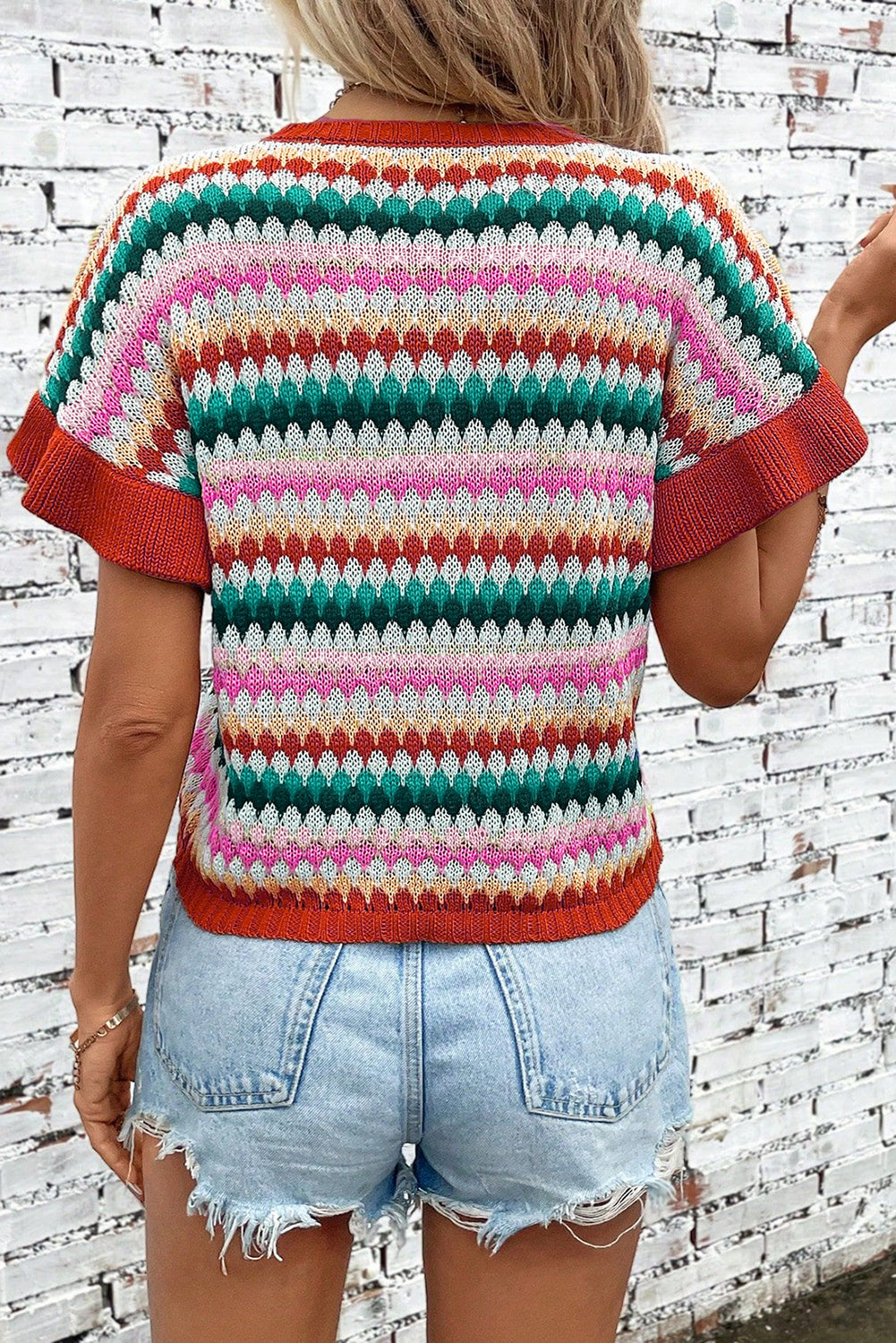 W&W Mode | rotes Crop-Top mit farbiger Struktur Für Frauen