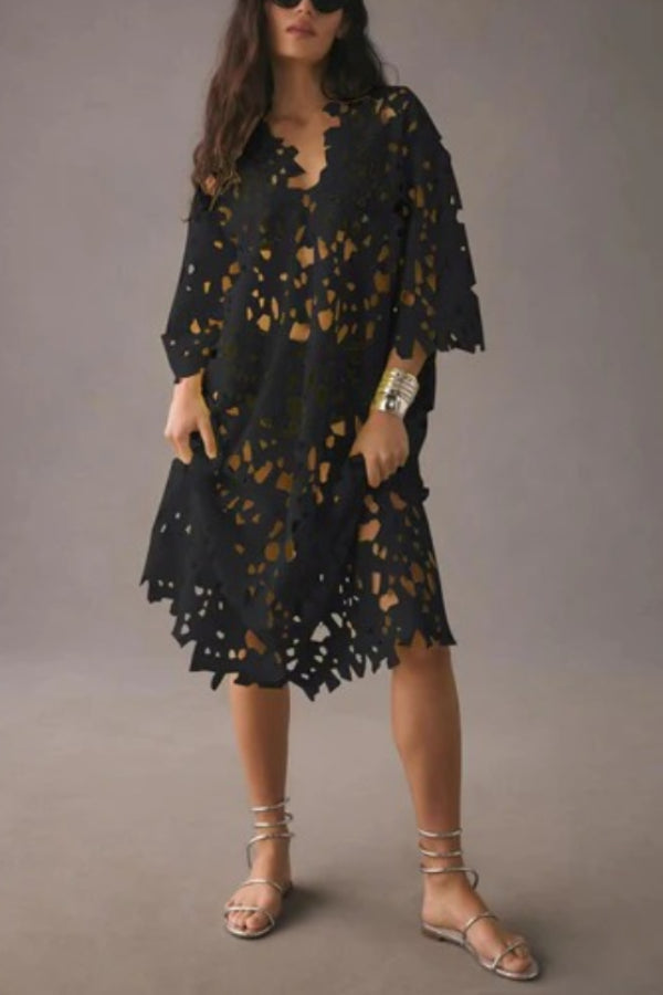 WW | Ich Gehören Hier Floral Øsen Spitze Cover Up Strand Midi Kleid
