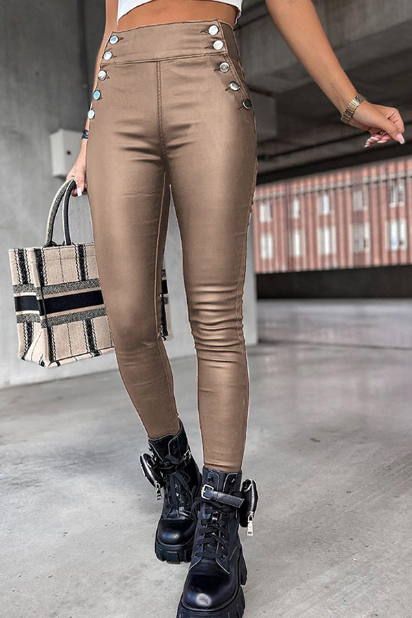 W&W Mode | Jingle High Rise Knopf Faux Leder Leggings